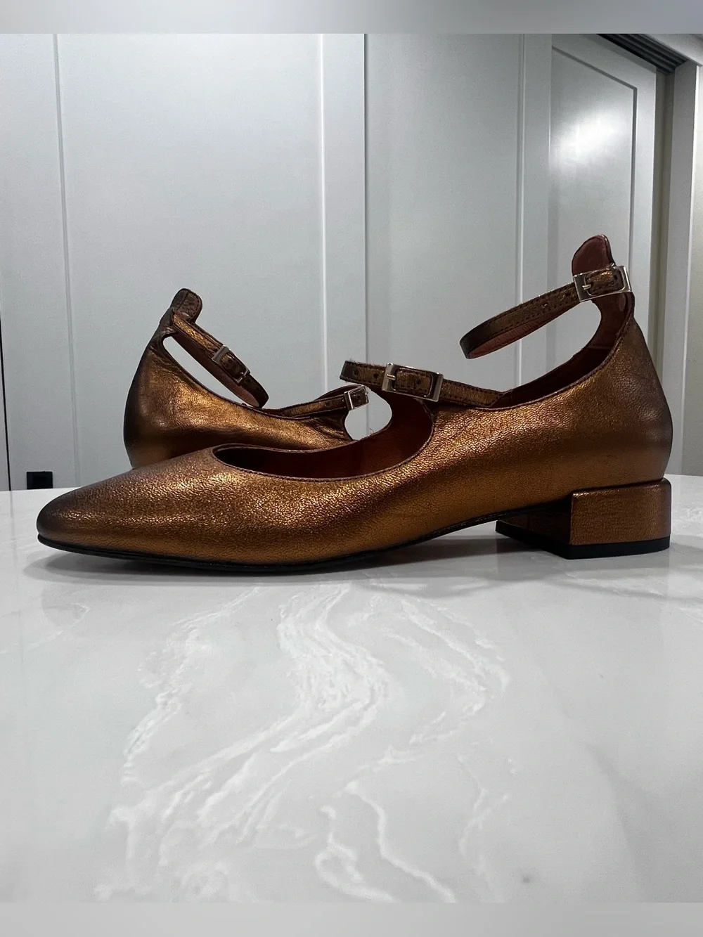 Maeve by Anthropology Women's Mary Jane Shoes Size 38 US 7 Gold Brown Metallic